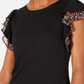 Maison Jules Women's Printed Trim Flutter Sleeve Top Black Size X-Small