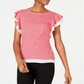 Maison Jules Women's Flutter Sleeve Striped Top Red Size Large