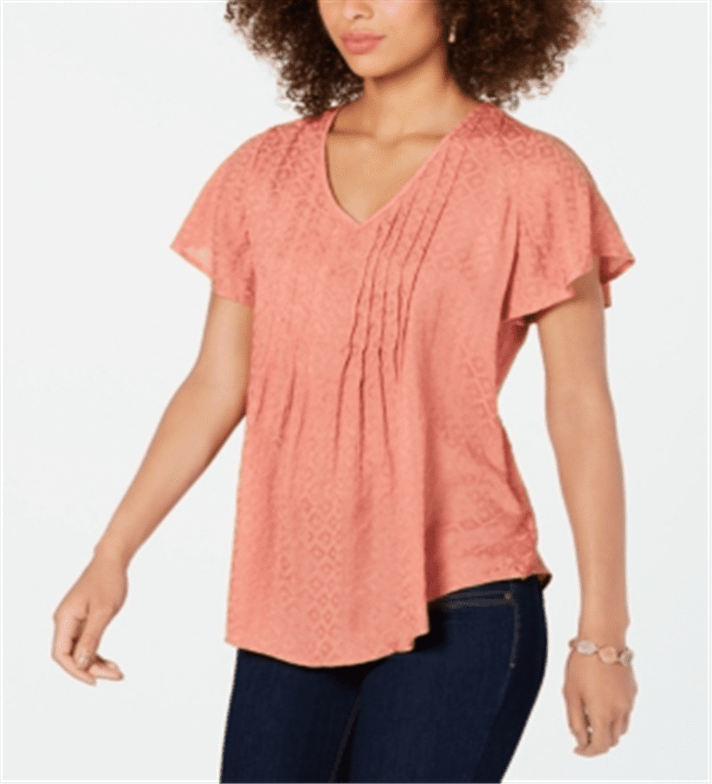 Style & Co Women's Copper Rose Flutter Sleeve Top Size Petite
