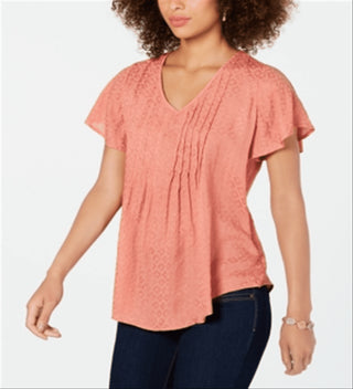 Style & Co Women's Copper Rose Flutter Sleeve Top Size Petite