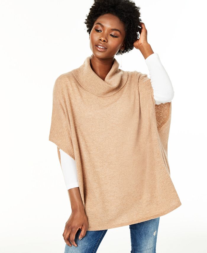 Charter Club Women's Cashmere Cowl Neck Poncho Brown Size -S/M
