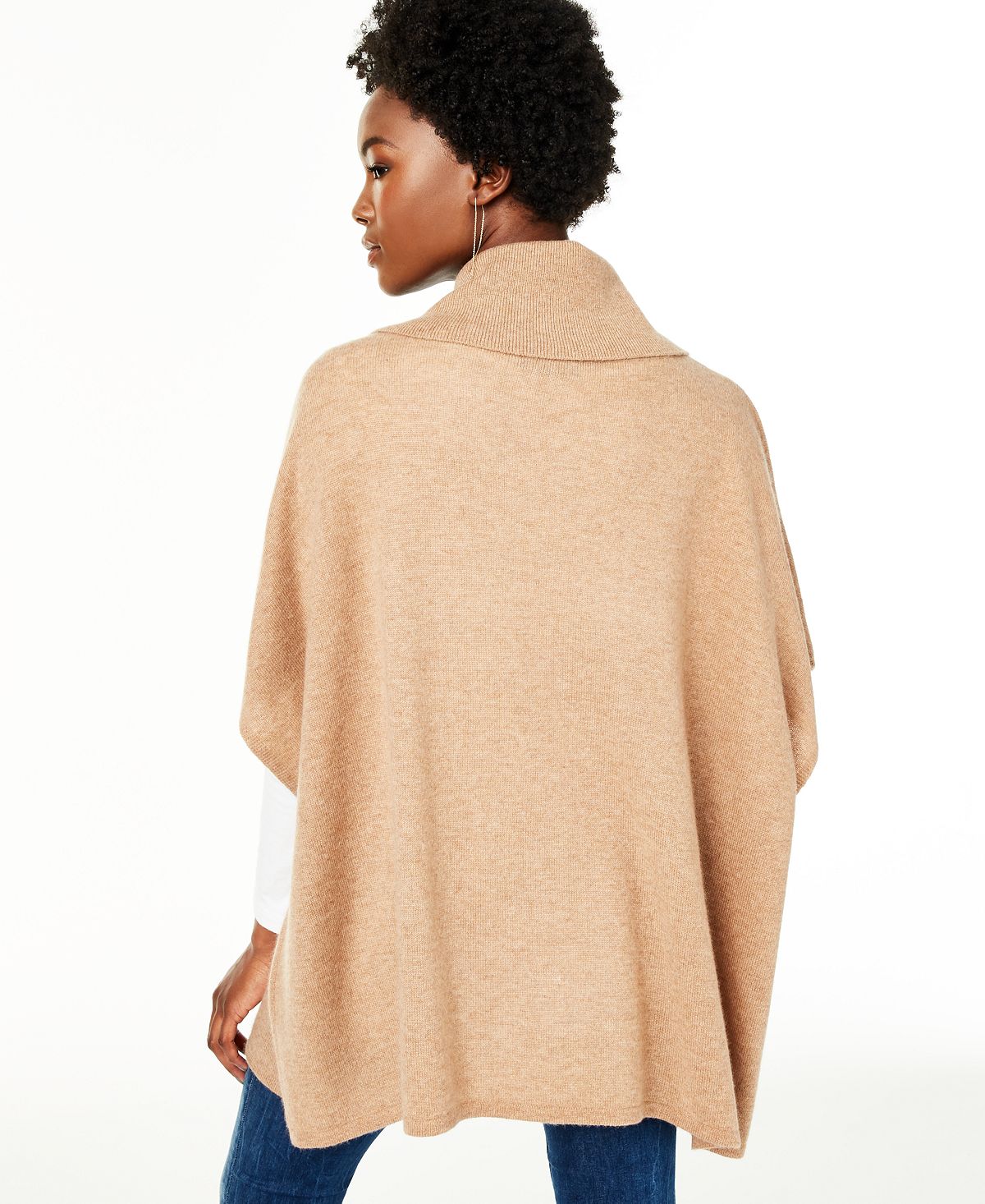 Charter Club Women's Cashmere Cowl Neck Poncho Brown Size -S/M