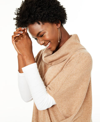 Charter Club Women's Cashmere Cowl Neck Poncho Brown Size -S/M