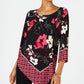 Alfani Women's Tunic Floral Print V Hem Blouse Black Size Large