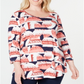 JM Collection Women's Plus Printed Top Red Size 4X