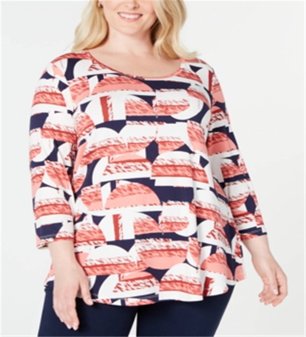 JM Collection Women's Plus Printed Top Red Size 4X