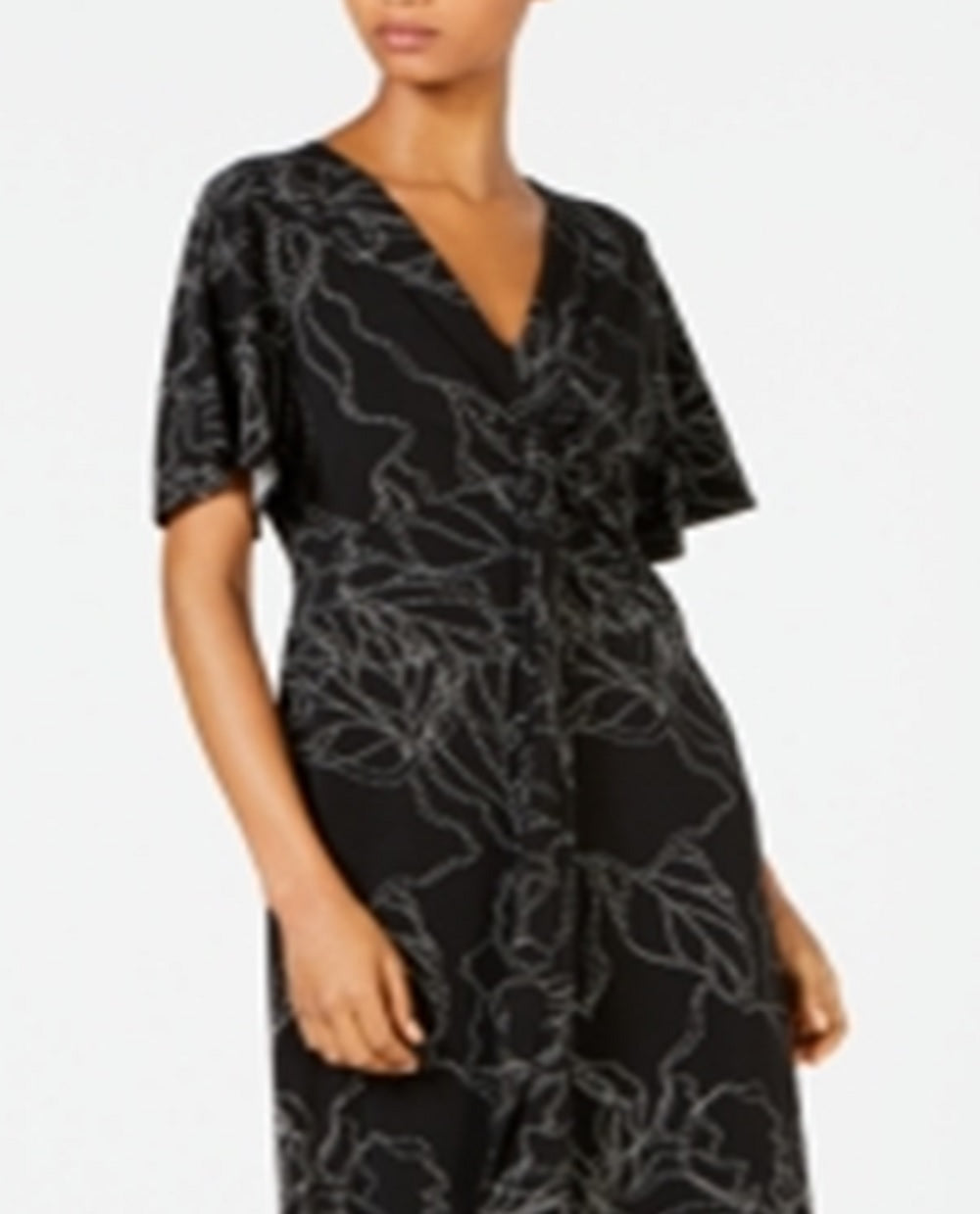 Alfani Women's Printed Twist Front Midi Dress Black Size X-Large