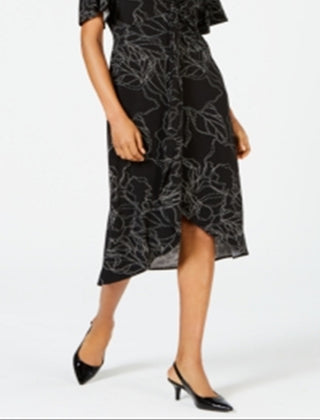 Alfani Women's Printed Twist Front Midi Dress Black Size X-Large