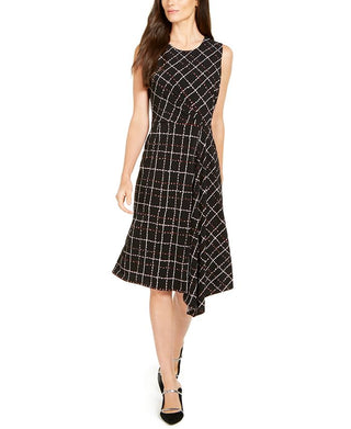 Alfani Women's Printed Sleeveless Jewel Neck Below the Knee Wear to Work Dress Black Size Petite X-Large