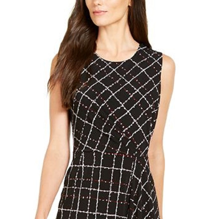 Alfani Women's Printed Sleeveless Jewel Neck Below the Knee Wear to Work Dress Black Size Petite X-Large