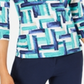 JM Collection Women's Printed Jacquard Top Blue Size Petite Large