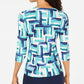 JM Collection Women's Printed Jacquard Top Blue Size Petite X-Large