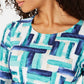 JM Collection Women's Printed Jacquard Top Blue Size Petite X-Large