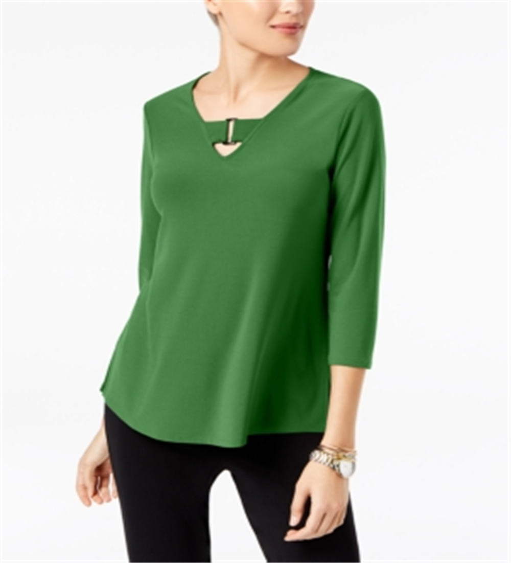 Alfani Women's Buckle Detail Tunic Green Size Petite