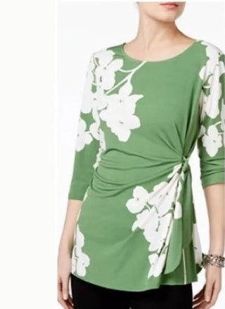 Alfani Women's Printed Side Tie Top GreenSize Petite L