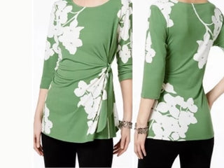 Alfani Women's Printed Side Tie Top GreenSize Petite L