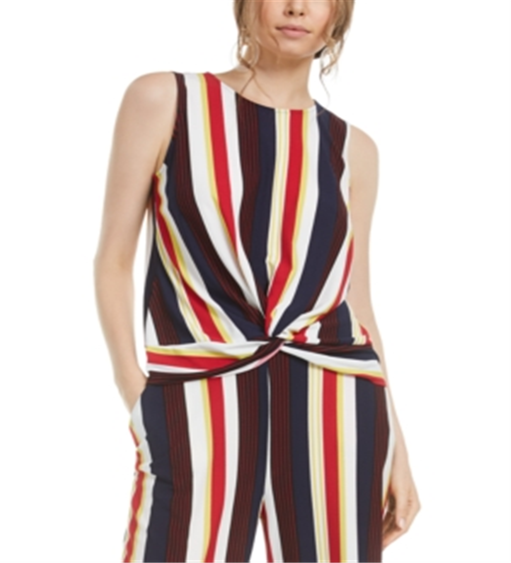 Bar III Women's Striped Twist Front Top Yellow Size X-Large
