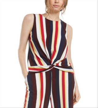 Bar III Women's Striped Twist Front Top Yellow Size X-Large