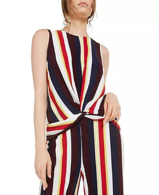 Bar III Women's Striped Twist Front Top Yellow Size X-Large