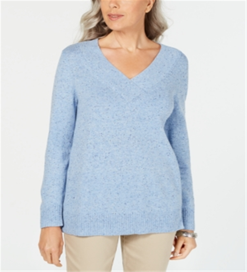 Karen Scott Women's V Neck Long Sleeve Sweater Blue Size Small