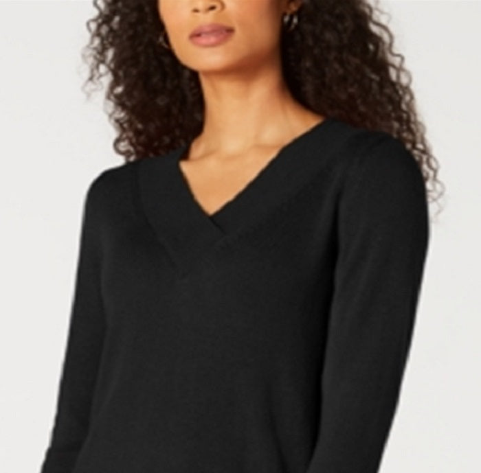 Karen Scott Women's V Neck Solid Sweater Black Size Small