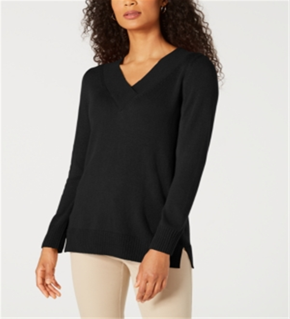 Karen Scott Women's V Neck Solid Sweater Black Size Small