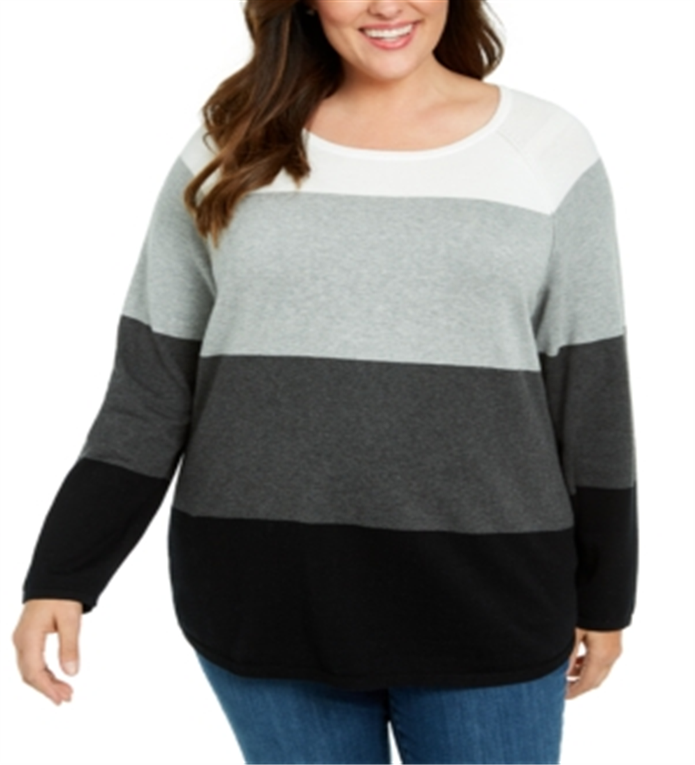 Karen Scott Women's Cotton Colorblocked Sweater Gray Size 0X