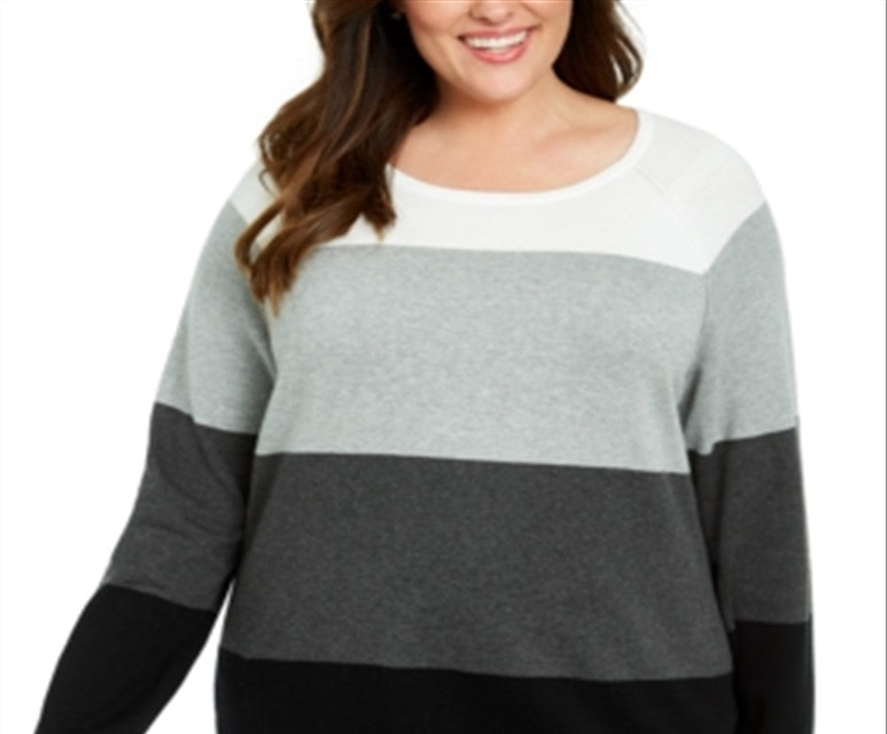Karen Scott Women's Cotton Colorblocked Sweater Gray Size 0X