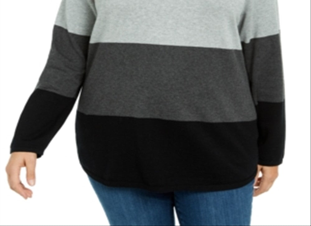 Karen Scott Women's Cotton Colorblocked Sweater Gray Size 0X