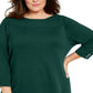 Karen Scott Women's Plus Ribbed Ballet Neck Cotton Sweater Green Size 0X