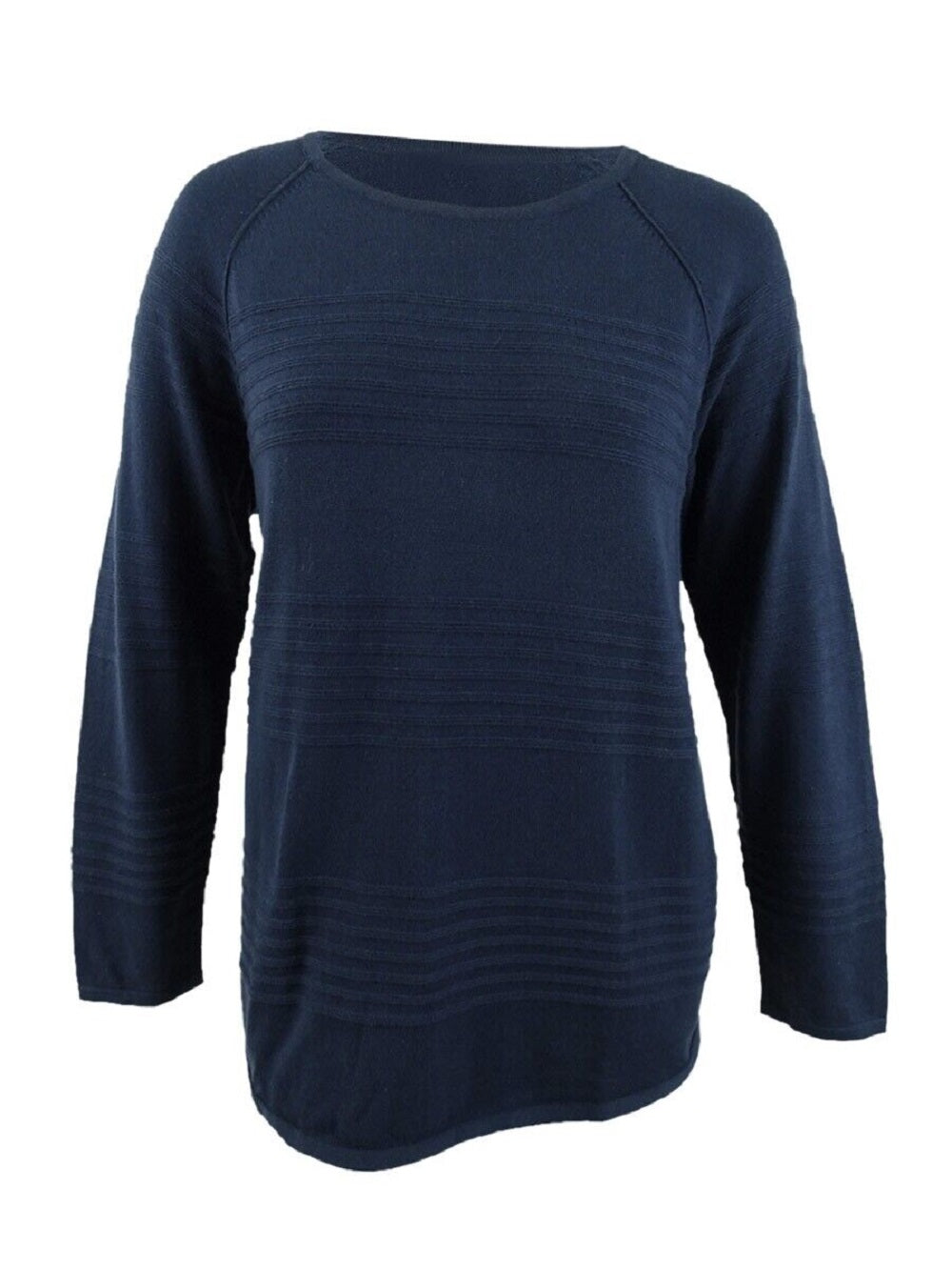 Karen Scott Women's Cotton Textured Stripe Sweater Blue Size 0X