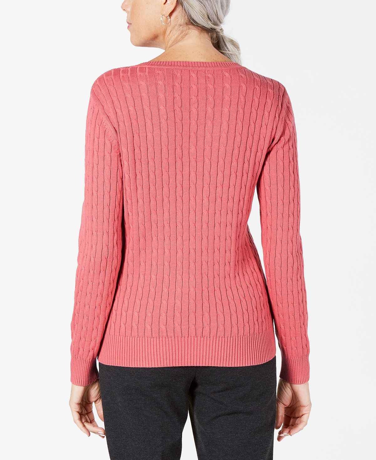 Karen Scott Women's Solid Cable Knit V Neck Sweater Pink Size XX-Large