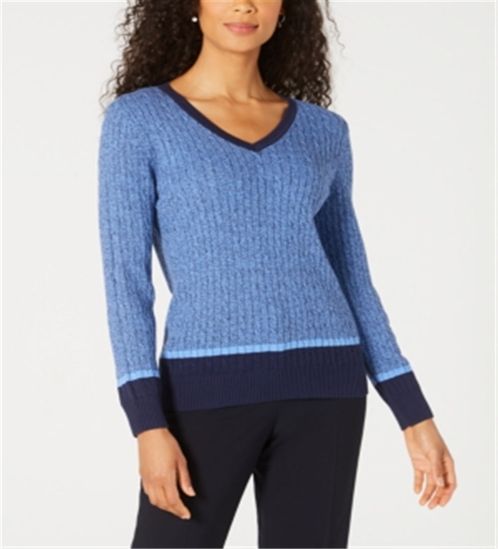 Karen Scott Women's Long Sleeve Sweater Blue Size Petite L