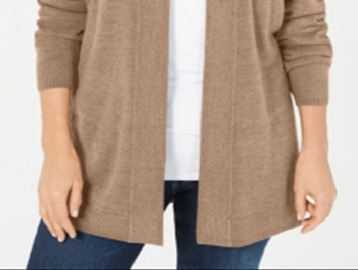 Karen Scott Women's Open Front Long Sleeve Cardigan Brown Size Small