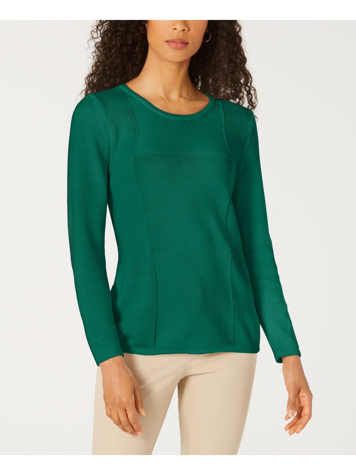 Karen Scott Women's Patchwork Stitch Pullover Sweater Green Size Medium