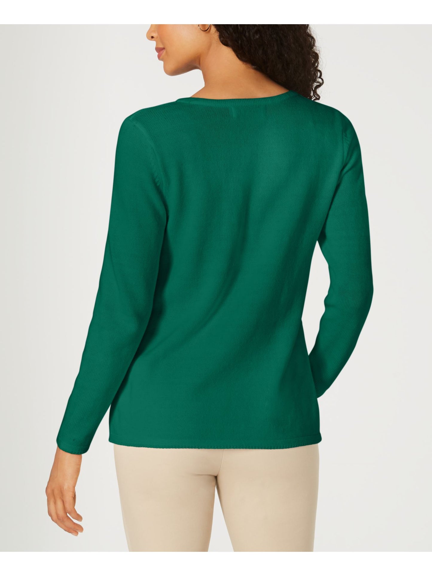 Karen Scott Women's Patchwork Stitch Pullover Sweater Green Size Medium