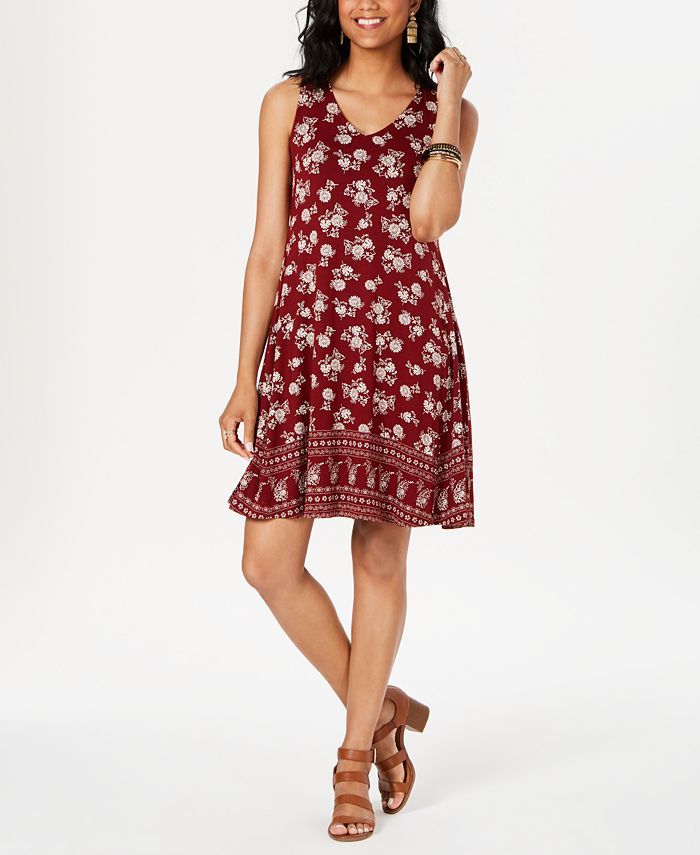 Style & Co Women's Printed Cross Back Dress Red Size Medium