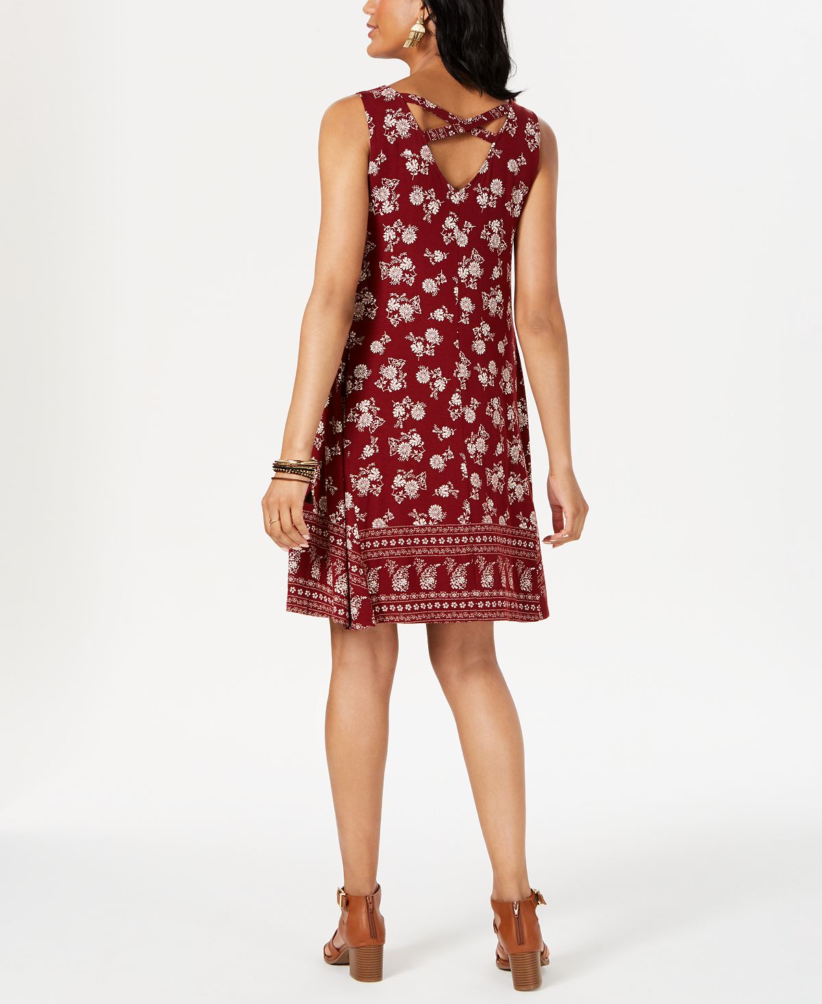 Style & Co Women's Printed Cross Back Dress Red Size Medium