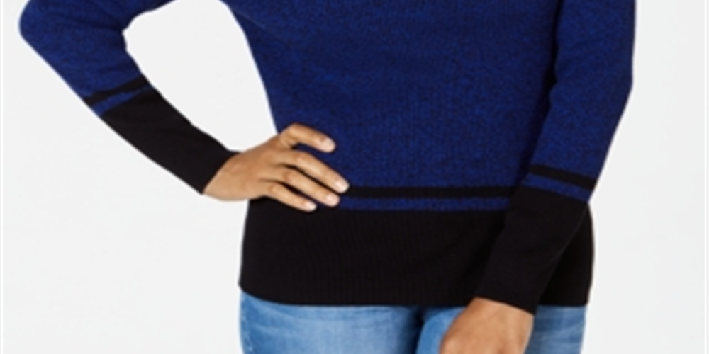 Karen Scott Women's Striped V Neck Cotton Sweater Blue Size X-Large