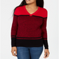 Karen Scott Women's Striped V Neck Cotton Sweater Red Size X-Small