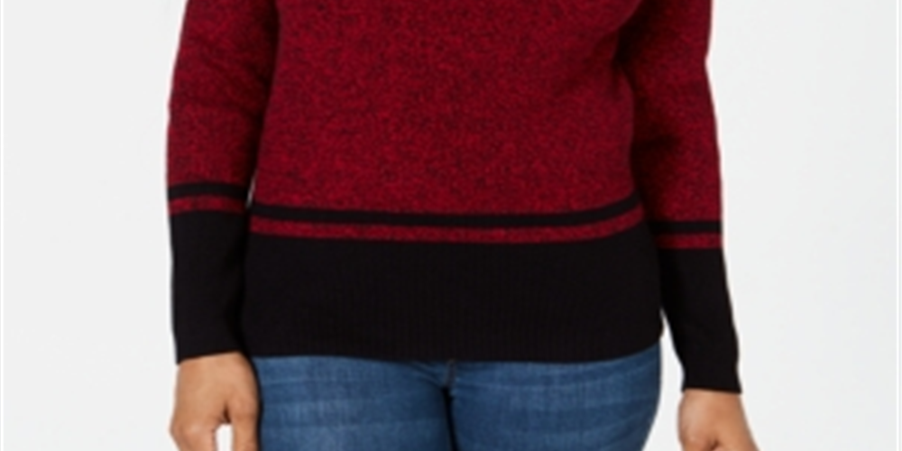 Karen Scott Women's Striped V Neck Cotton Sweater Red Size X-Small