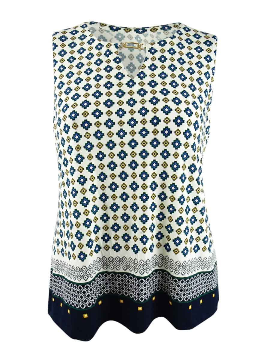 Charter Club Women's Printed Keyhole-Neck Top Size XL