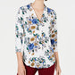 Charter Club Women's Floral Print V Neck Top White Size Small