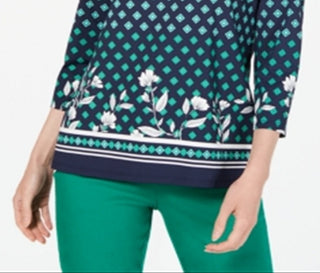 Charter Club Women's Printed Boat Neck Top Blue Size X-Small