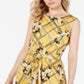 Charter Club Women's Belted Mixed Print Dress Yellow Size Small