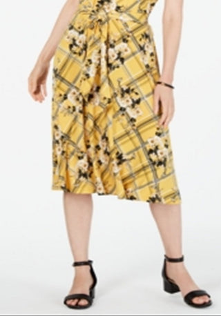 Charter Club Women's Belted Mixed Print Dress Yellow Size Small