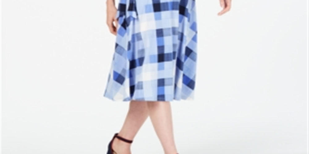 Charter Club Women's Plaid MIDI Dress Blue Size Small