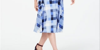Charter Club Women's Plaid MIDI Dress Blue Size Small