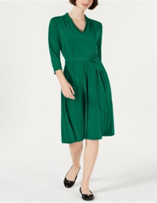 Charter Club Women's Solid Midi Dress Green Size Petite Medium