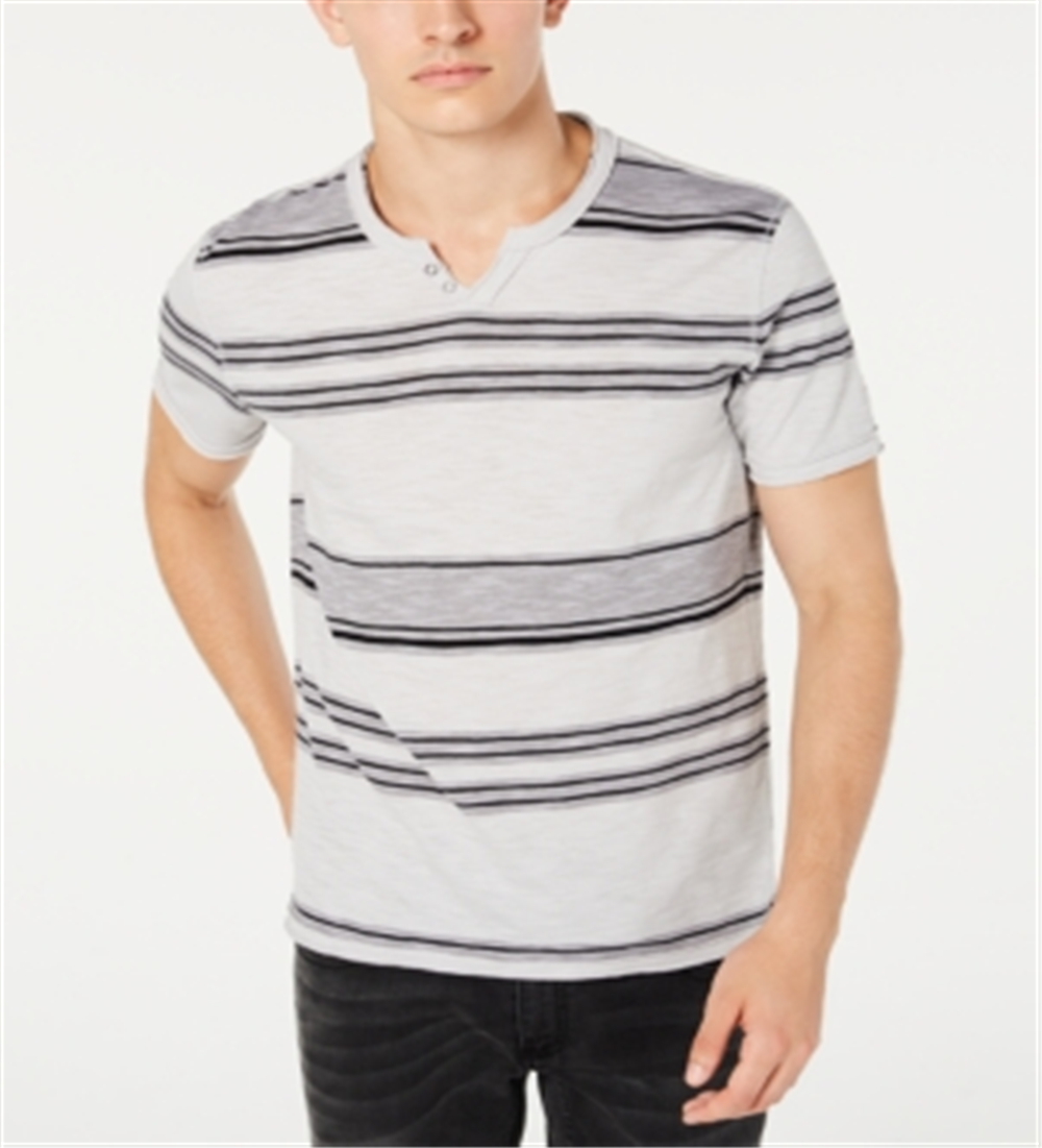 INC International Concepts Men's Stripe Split Neck T-Shirt Gray Size XX-Large